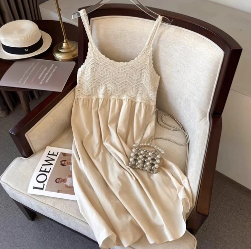 chinese dress ladies Light Yellow Crochet Lace Midi Dress – Gabi Swimwear