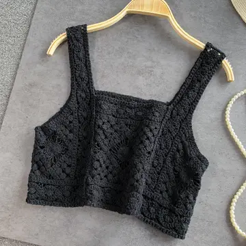 Handmade vintage crochet design camisole in the color black