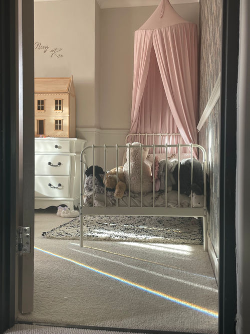 Girls traditional bedroom, bed canopy, dolls house, IKEA furniture