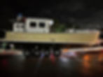 SeaPiper 37 trawler on trailer in Florida, getting moved away from hurricane.