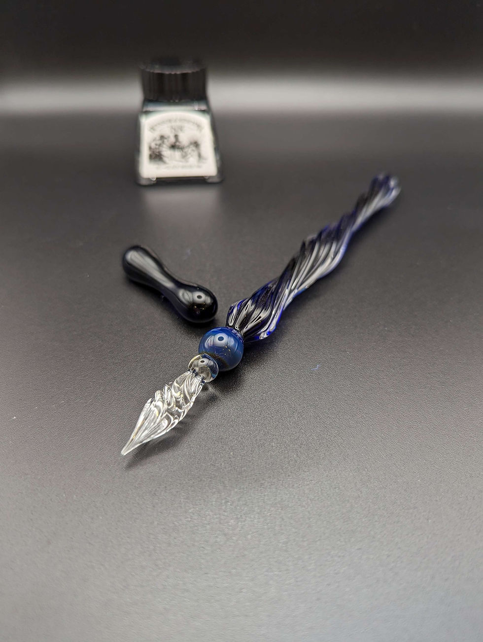 Thumbnail: Dip Pen, Marble Blue, handmade glass calligraphy pen, ink pen