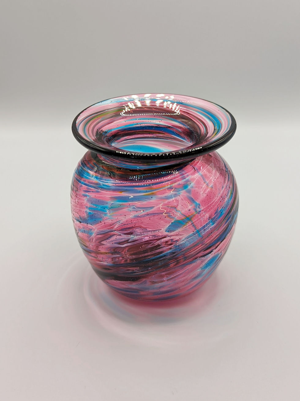 Thumbnail: Ruby & Turquoise Small Vase, Blown Glass Art Vase, Handmade Glass