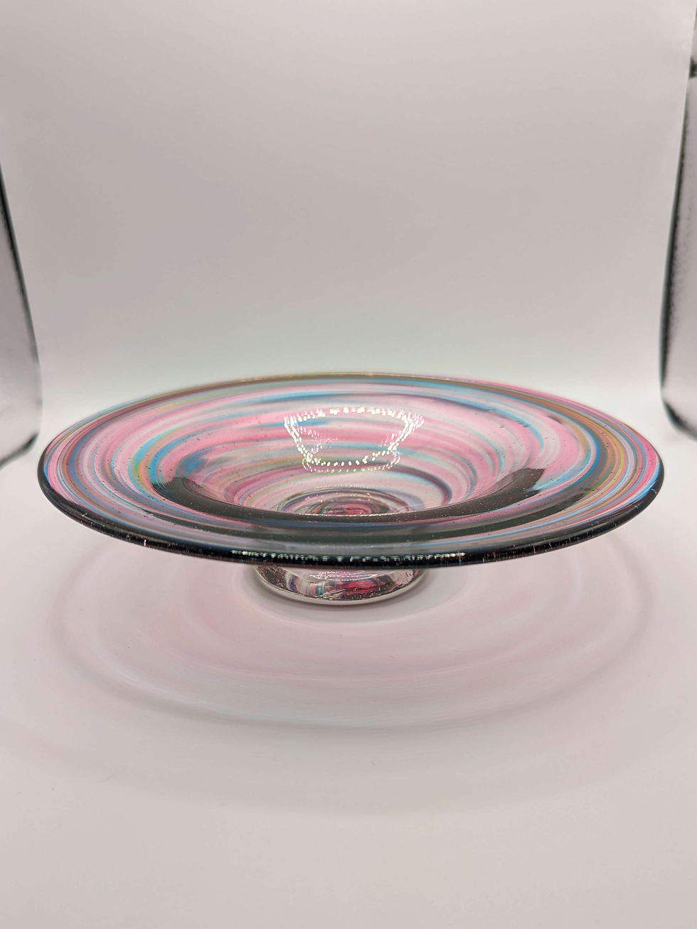 Thumbnail: Pink & Turquoise Swirl Blown Glass Dish, Handmade Glass