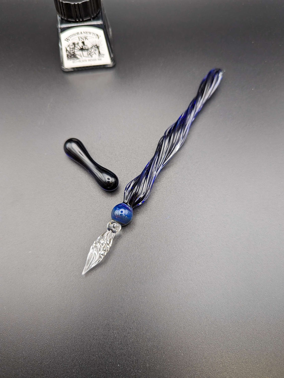 Thumbnail: Dip Pen, Marble Blue, handmade glass calligraphy pen, ink pen