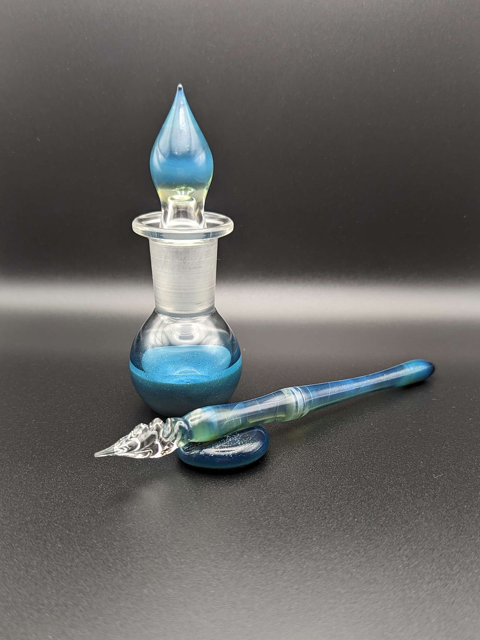 Thumbnail: Glass Inkwell - Ocean Sparkle, Dip Pen Calligraphy Inkwell, Handmade