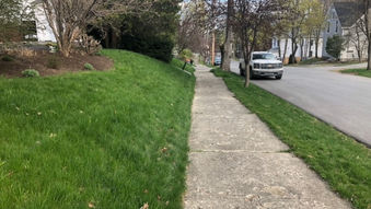 striped green lawn along sidewalk in Bangor Maine after lawn care service