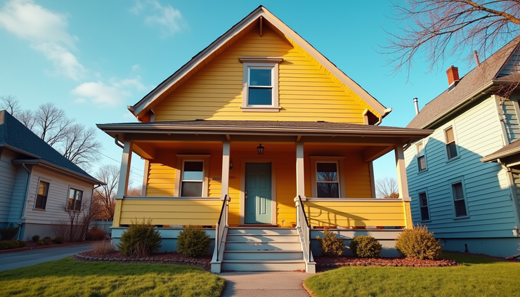 Eye-level view of a freshly painted Pittsburgh home exterior with vibrant colors