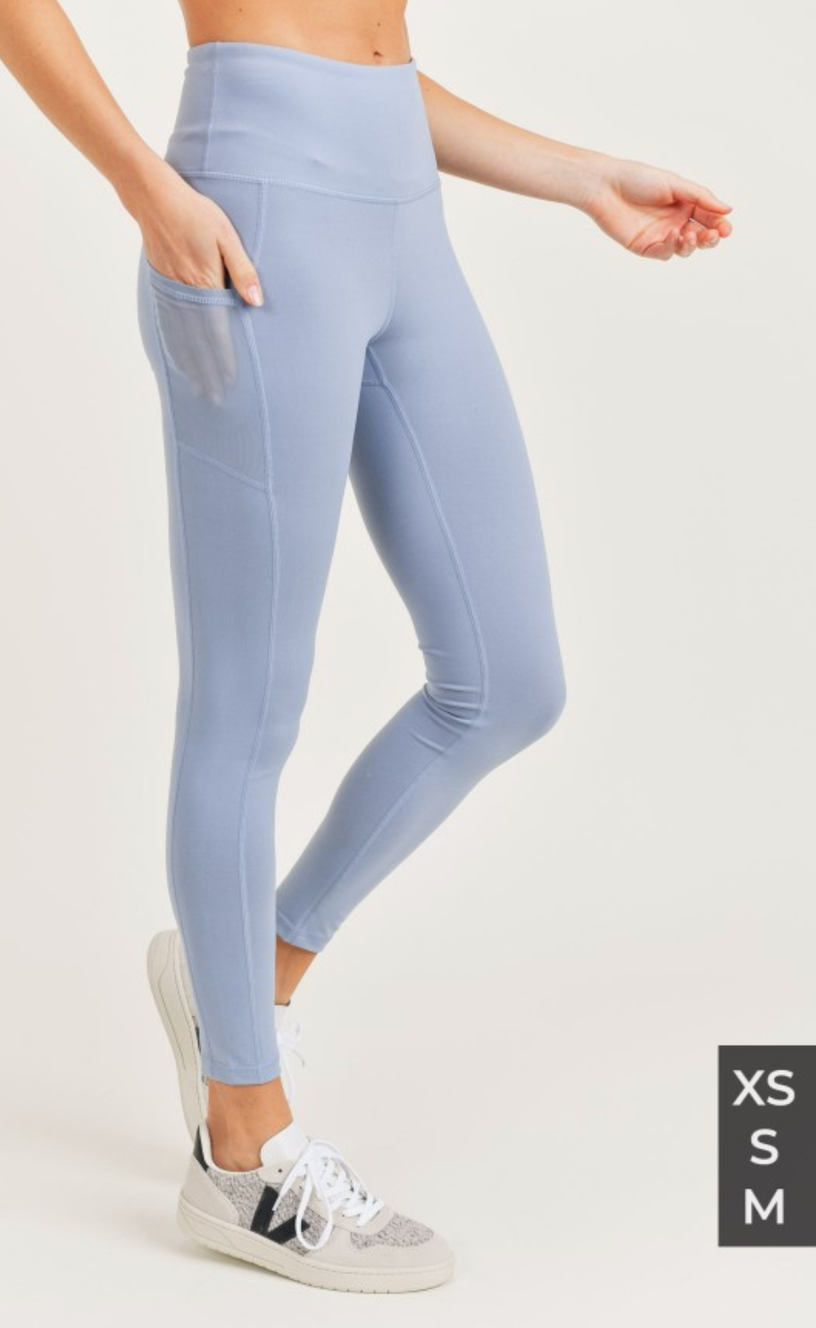 Mono B Bronze- High Waist Leggings with Mesh Pockets- “Ocan Blue”