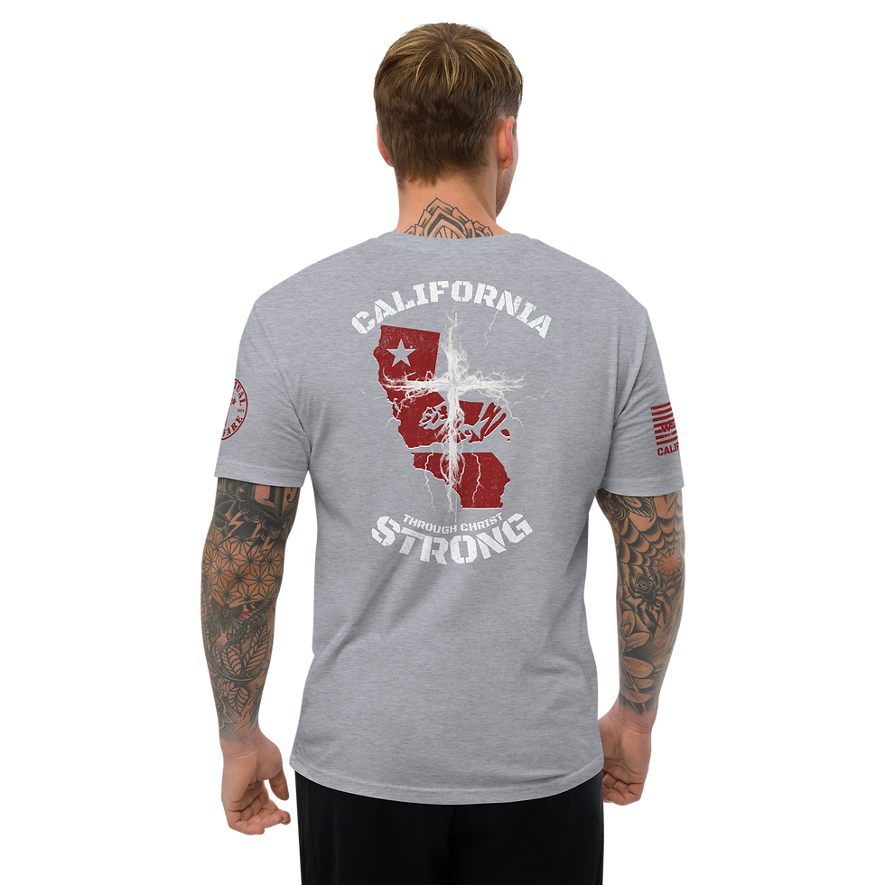 Thumbnail: CALIFORNIA STRONG THROUGH CHRIST Fitted T-shirt