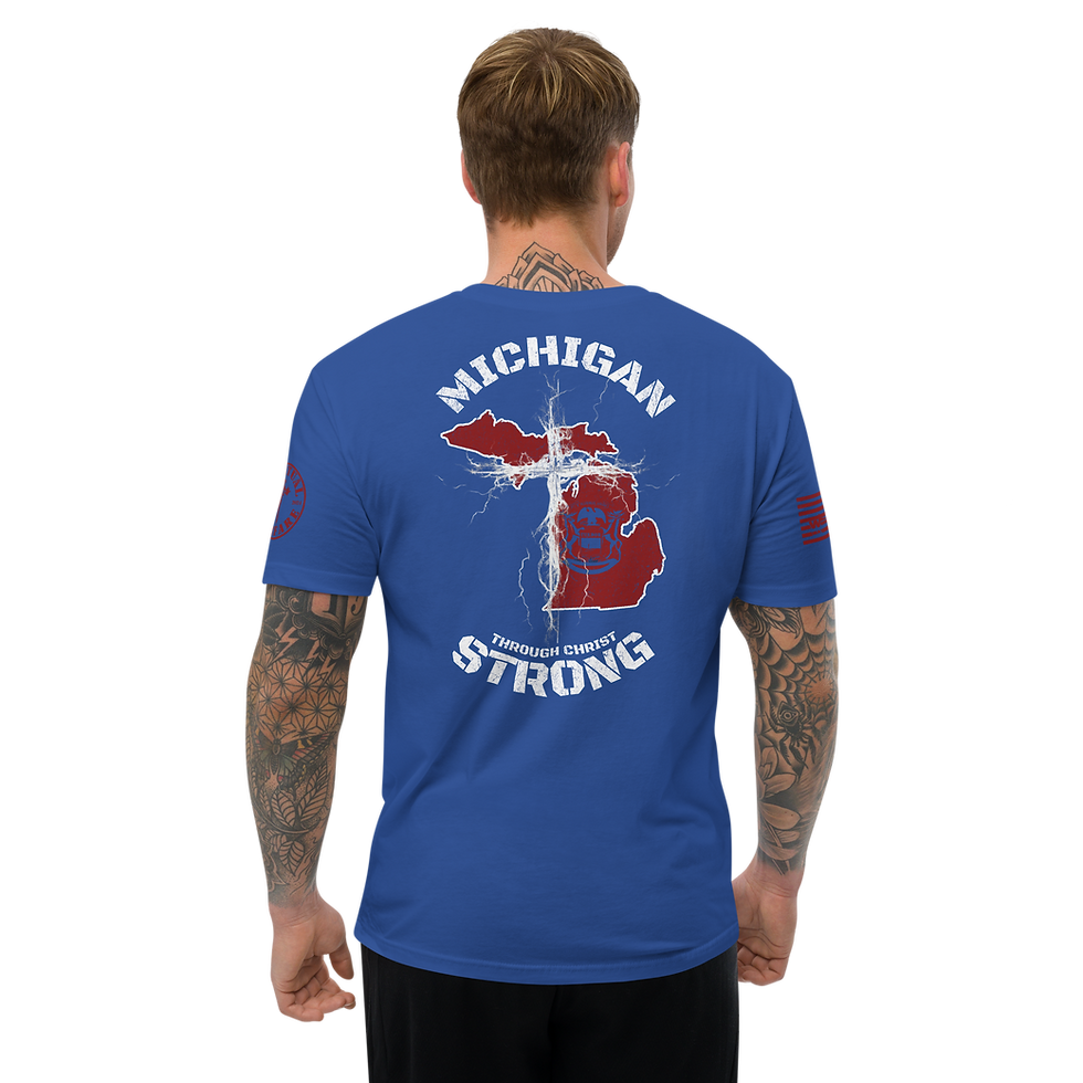 Thumbnail: MICHIGAN STRONG THROUGH CHRIST Fitted T-shirt