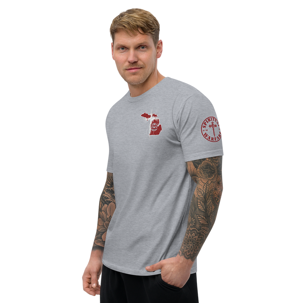 Thumbnail: MICHIGAN STRONG THROUGH CHRIST Fitted T-shirt