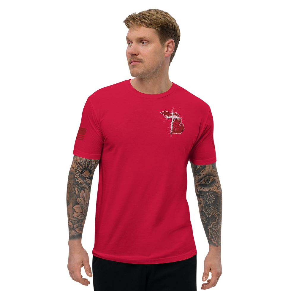 Thumbnail: MICHIGAN STRONG THROUGH CHRIST Fitted T-shirt