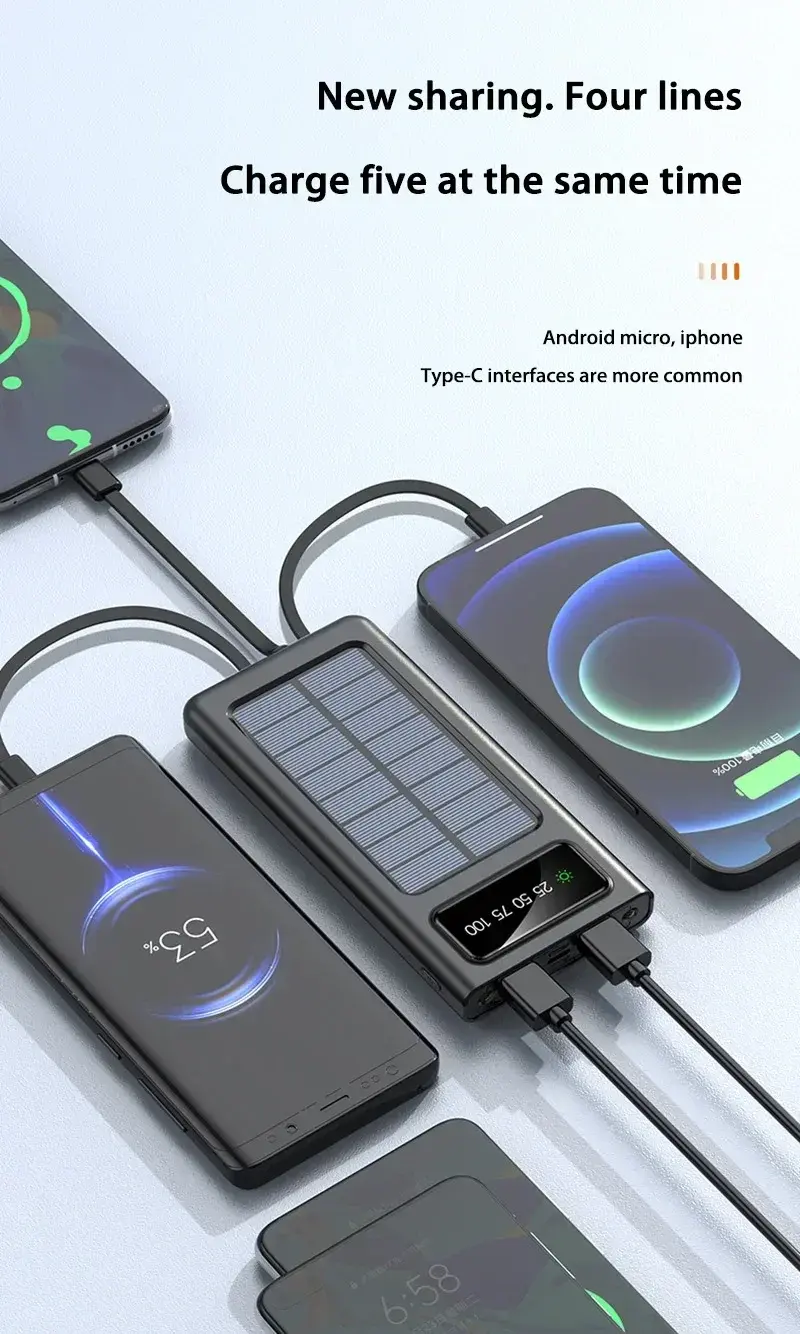 Thumbnail: Lenovo 80000mAh Solar Power Bank Super Fast Charging Ultra Capacity 4Built-in US