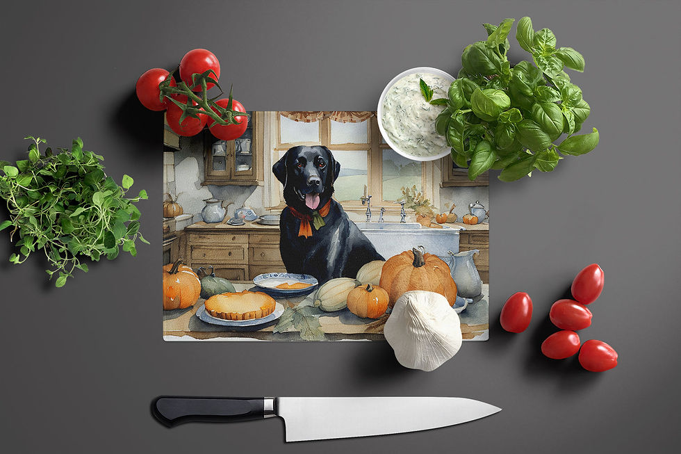 Thumbnail: Black Lab Fall Kitchen Pumpkins Glass Cutting Board