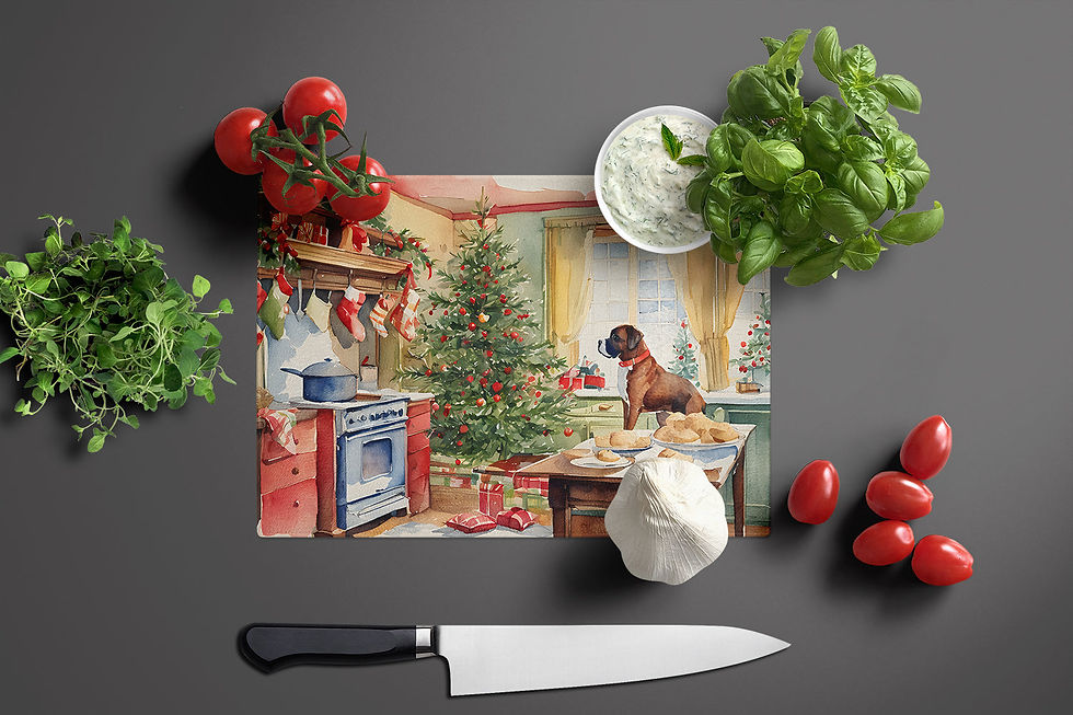 Thumbnail: Boxer Christmas Cookies Glass Cutting Board