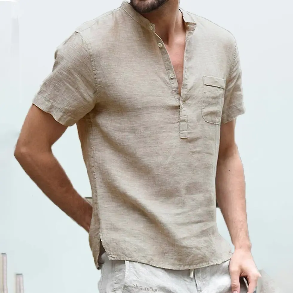 Thumbnail: Summer New Men's Short-Sleeved T-Shirt Cotton and Linen Led Casual Men's T-Shirt