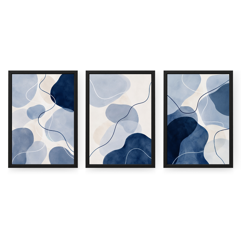 Set van 3 abstracte blauwe posters met vormen