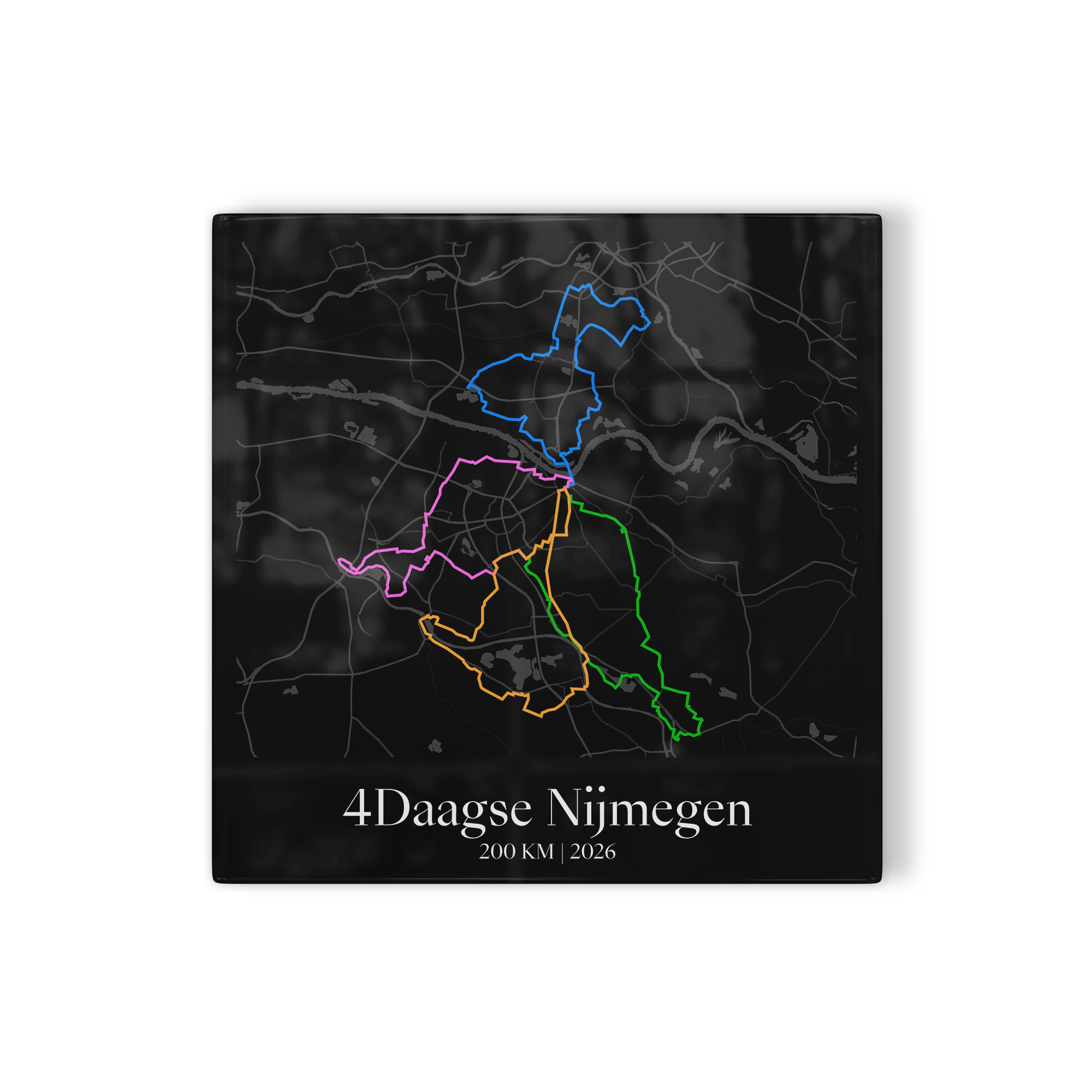 4Daagse 2026 tegeltje met route 200 km - zwart