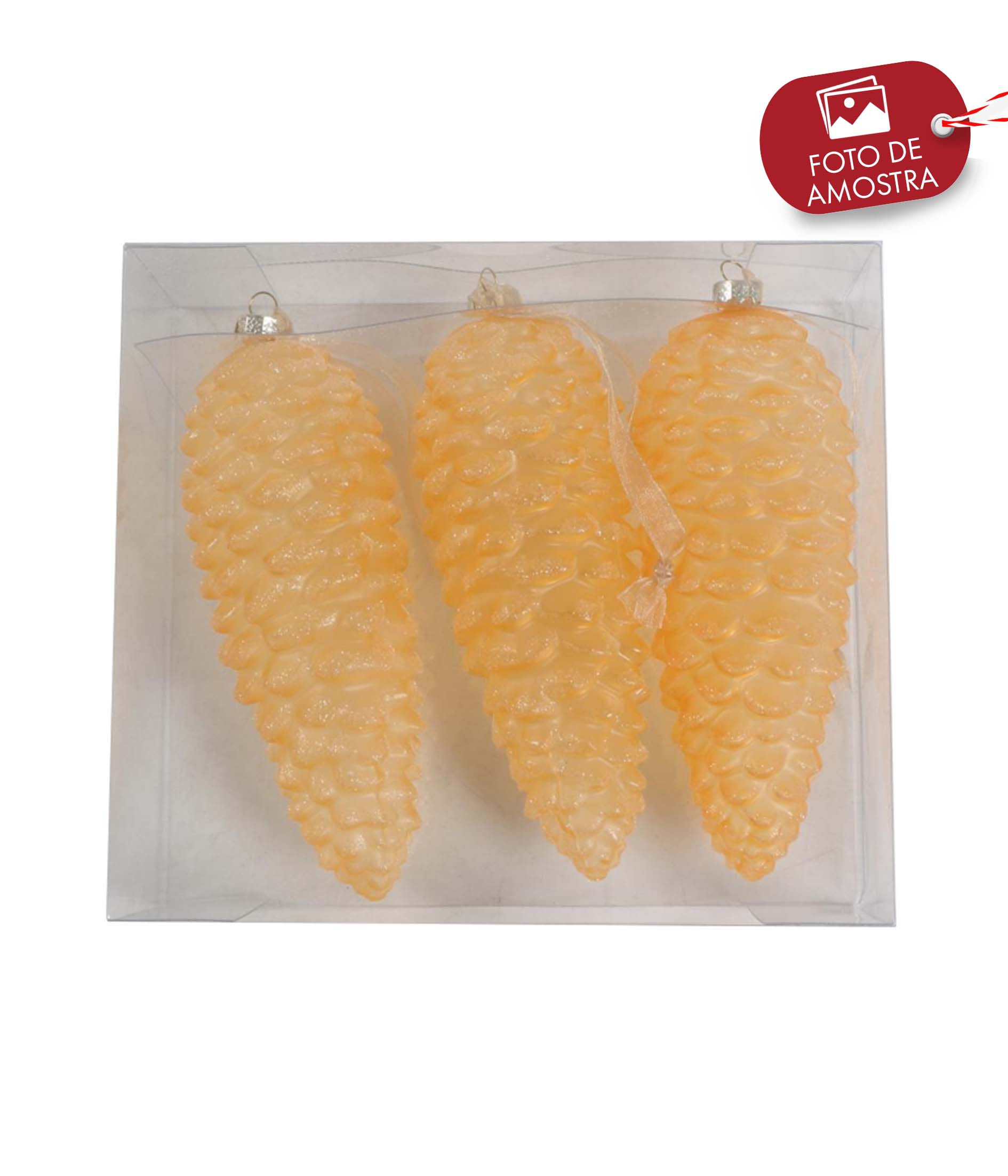 PINHA DECORADA 12CM JG/3 PC CASTANHO