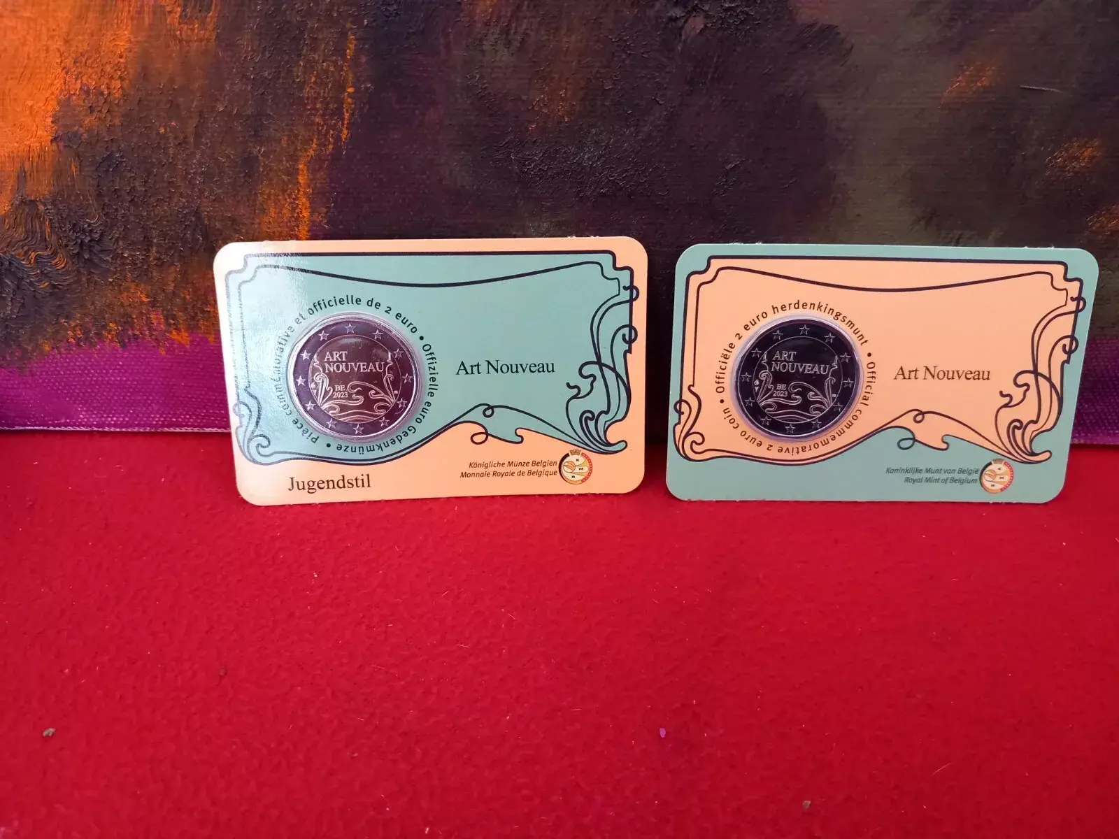 Belgium, 2023,  2 Euro Coin, Art Nuveu, Coincard, both types, Set