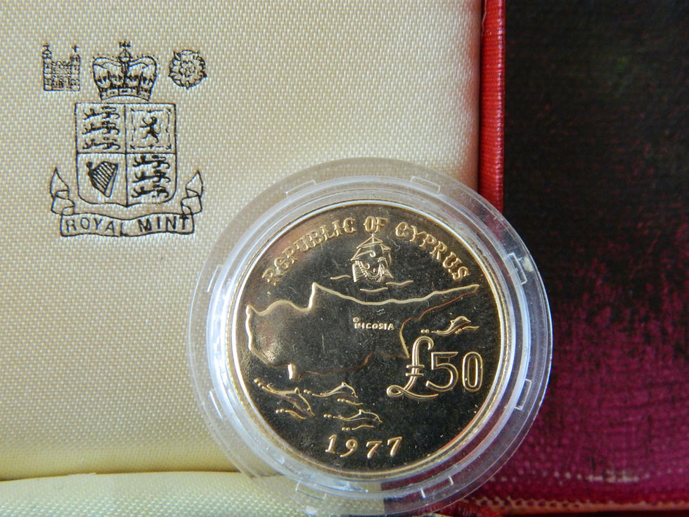 Thumbnail: Cyprus, 1977,  50 Pounds, Gold Coin, Makarios, Uncirculated , 91.7%, 15.98 gr