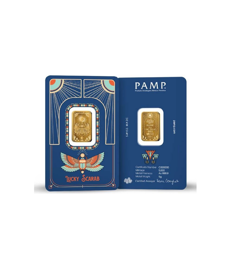 Thumbnail: PAMP, 5g Gold Bar, Good Luck Scarab, Gold 999.9!