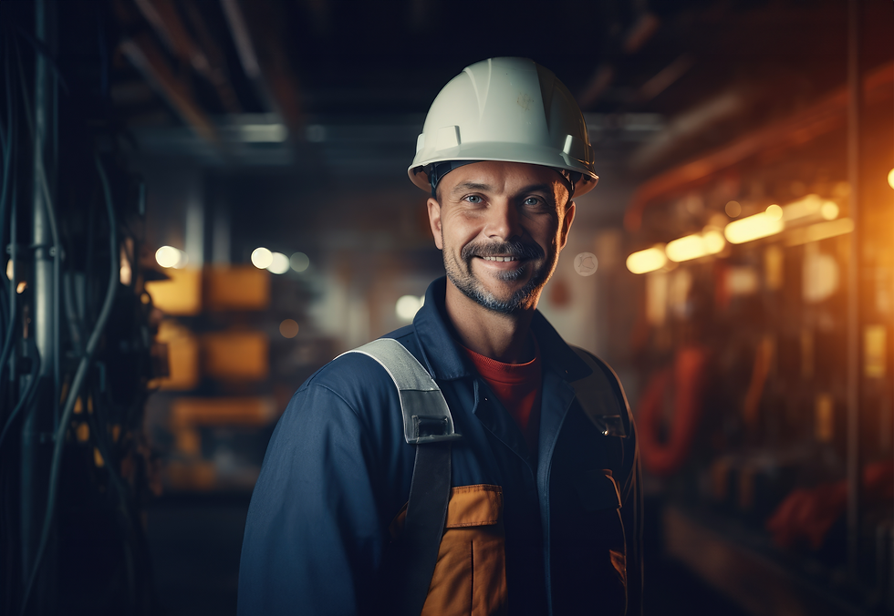 Lächelnder Ingenieur in Schutzkleidung im Kraftwerk
