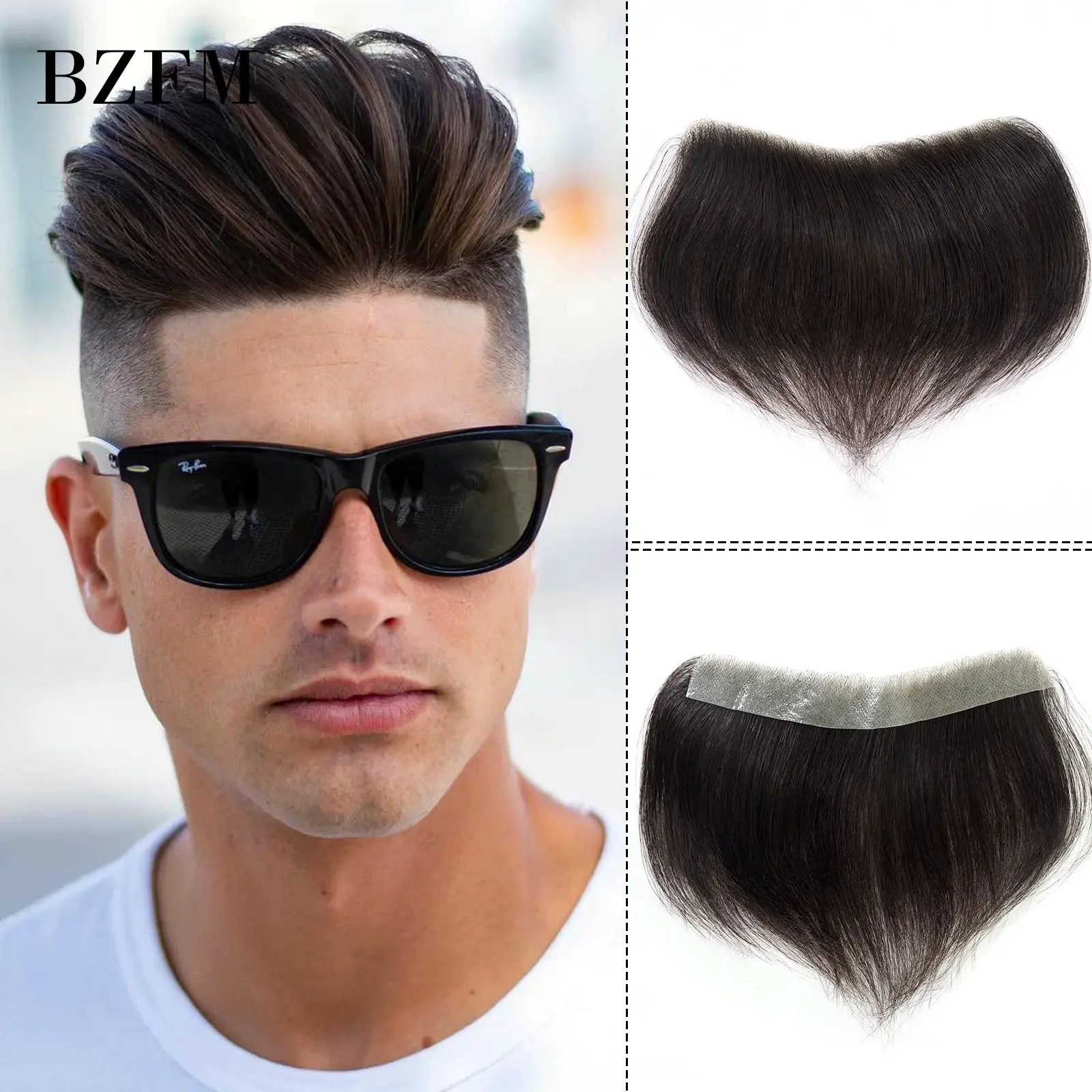 Men's Forehead Wig v Loop Straight Frontal Hairline 100% Human Hair Patch