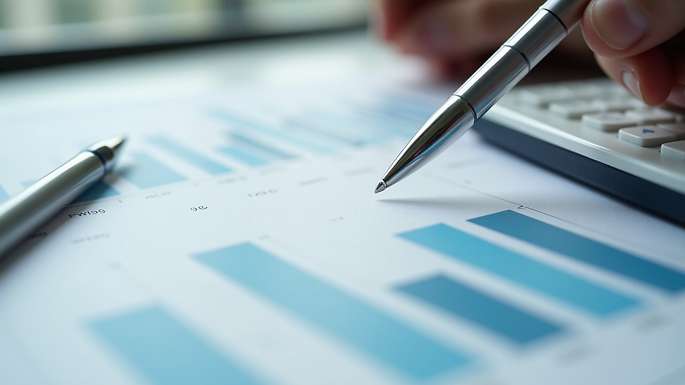 Close-up view of a financial report with charts and graphs