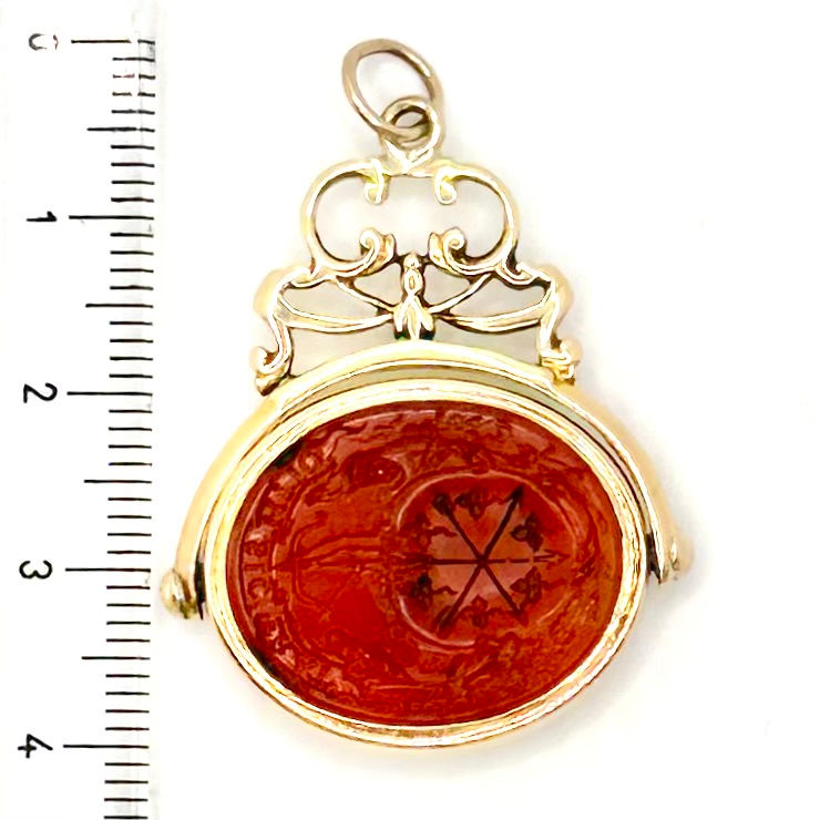 Thumbnail: Antique 9 Carat Gold Engraved Carnelian Intaglio Fob Seal