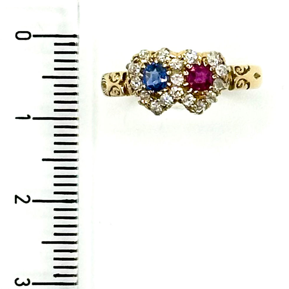 Thumbnail: Antique 18 Carat Gold Diamond, Ruby & Sapphire Toi et Moi Ring