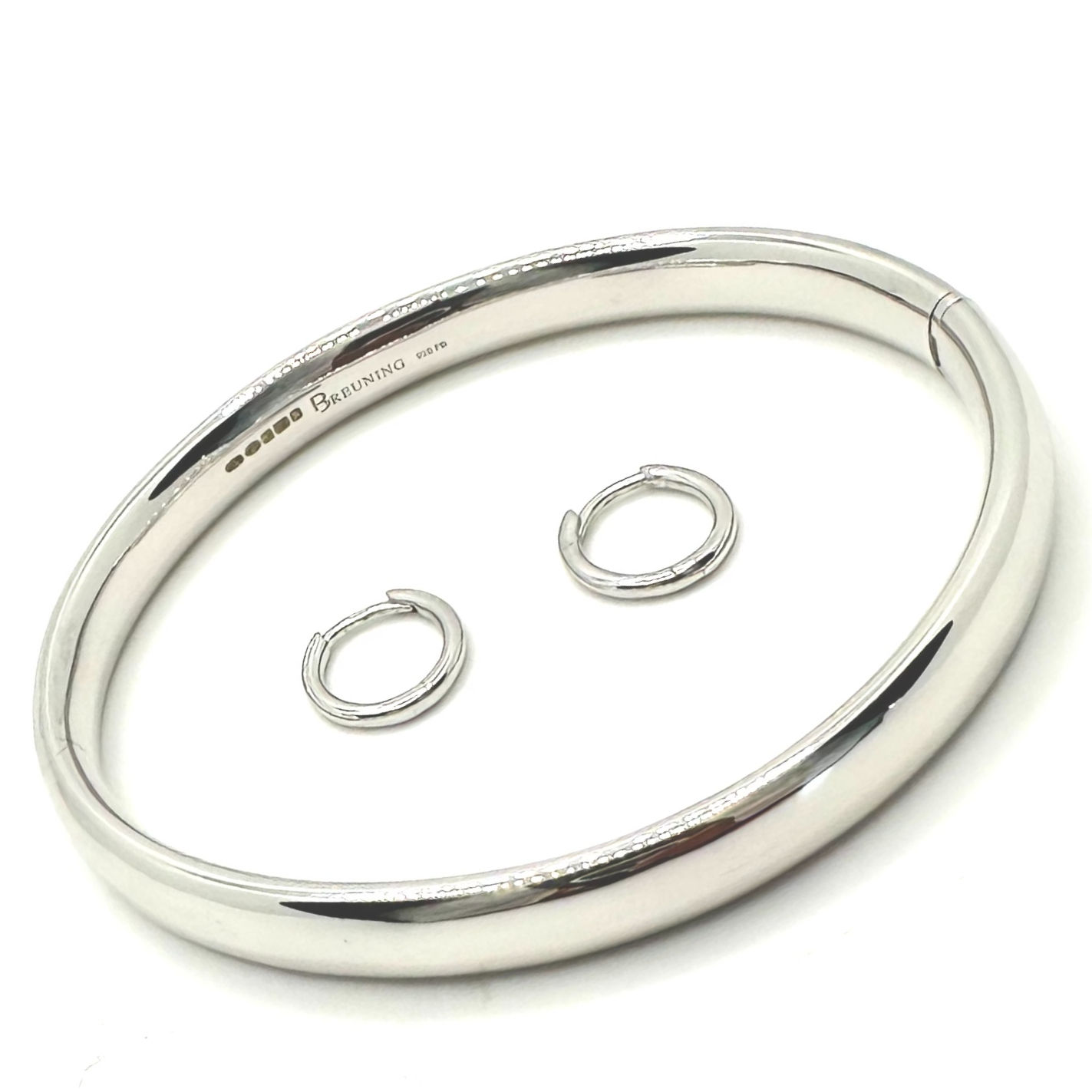 Breuning Sterling Silver Oval Snap Bangle & Matching Huggies Earring Set