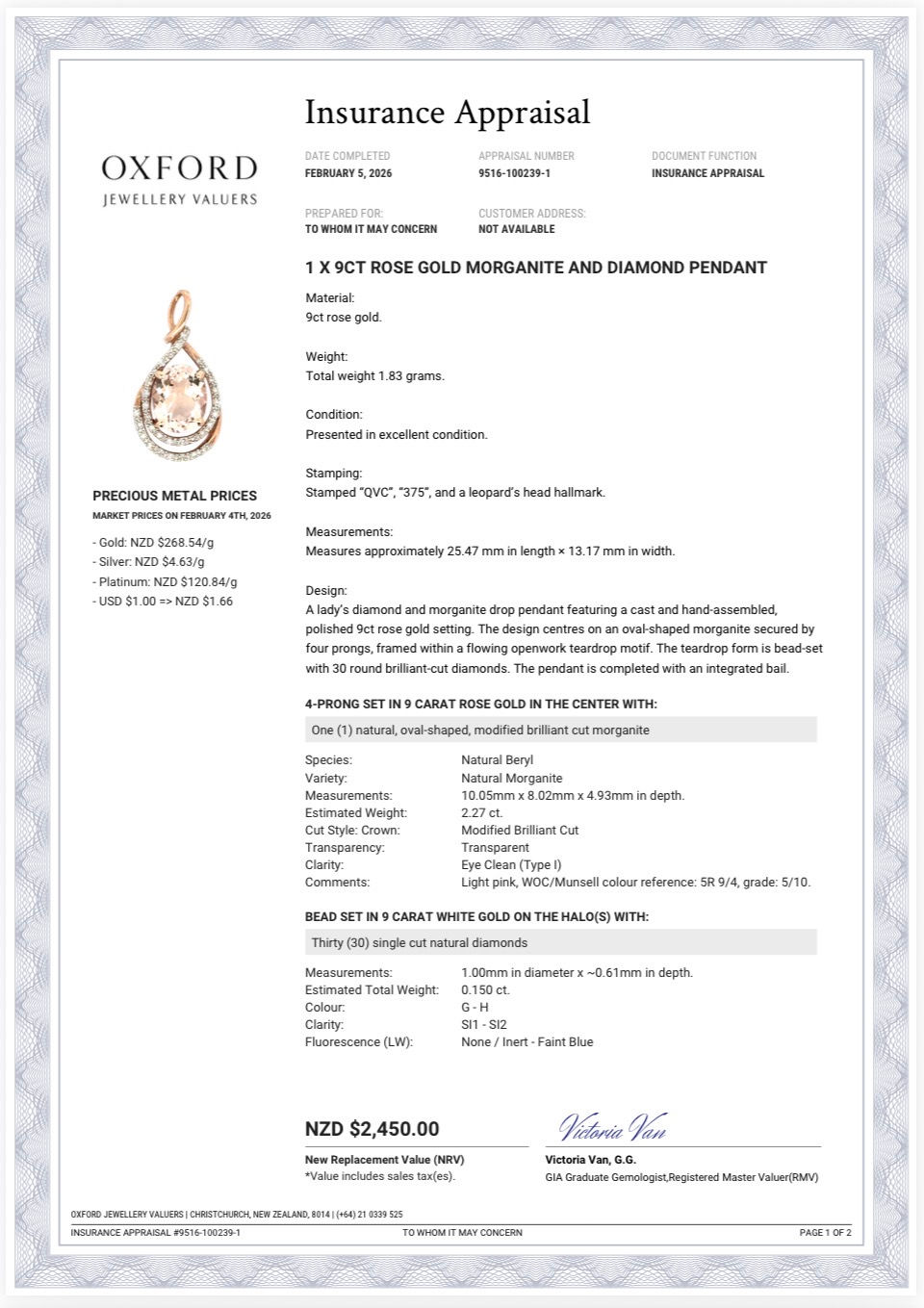 Thumbnail: 9 Carat Rose Gold Morganite and Diamond Pendant