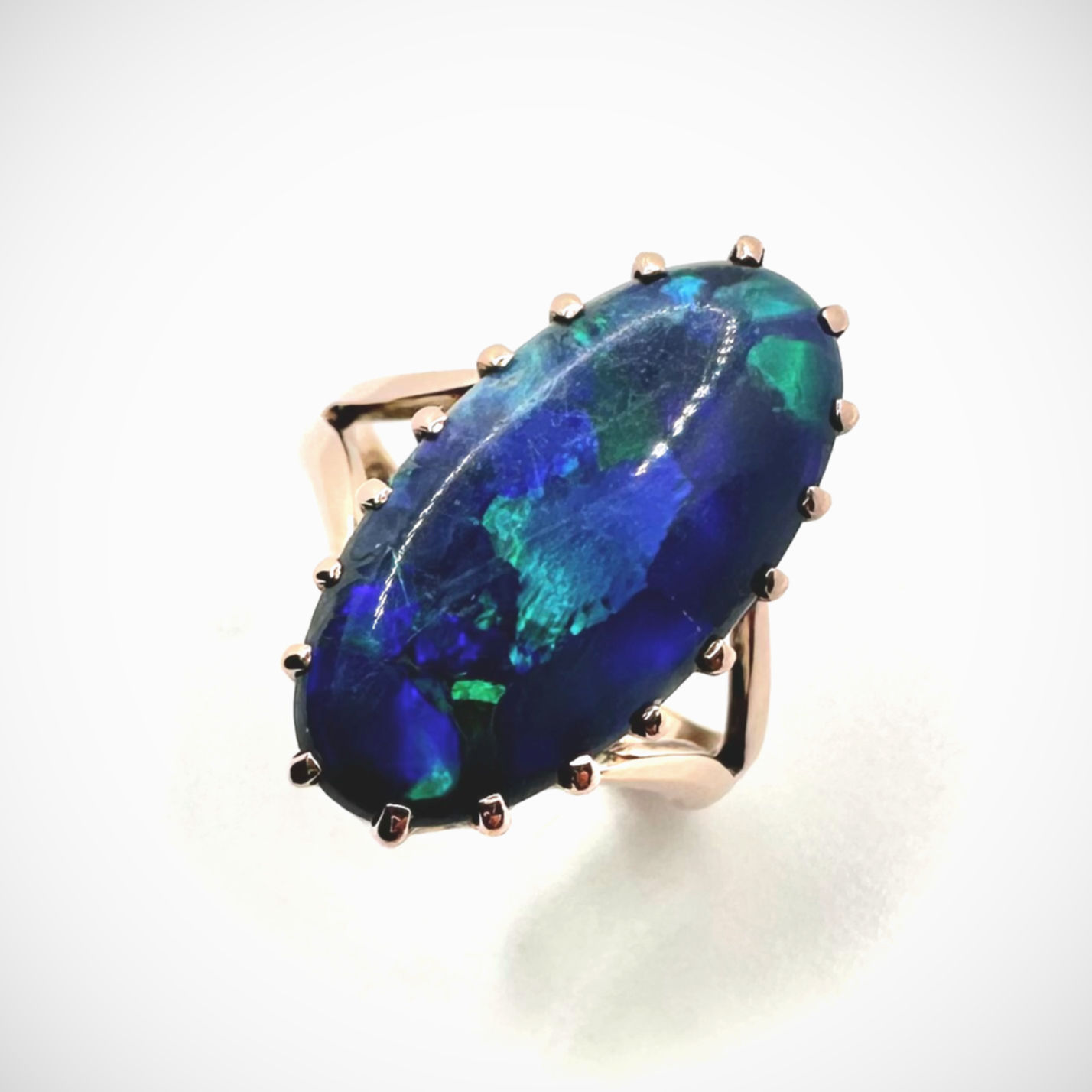 9 Carat Rose Gold Antique Black Opal Cabochon Ring