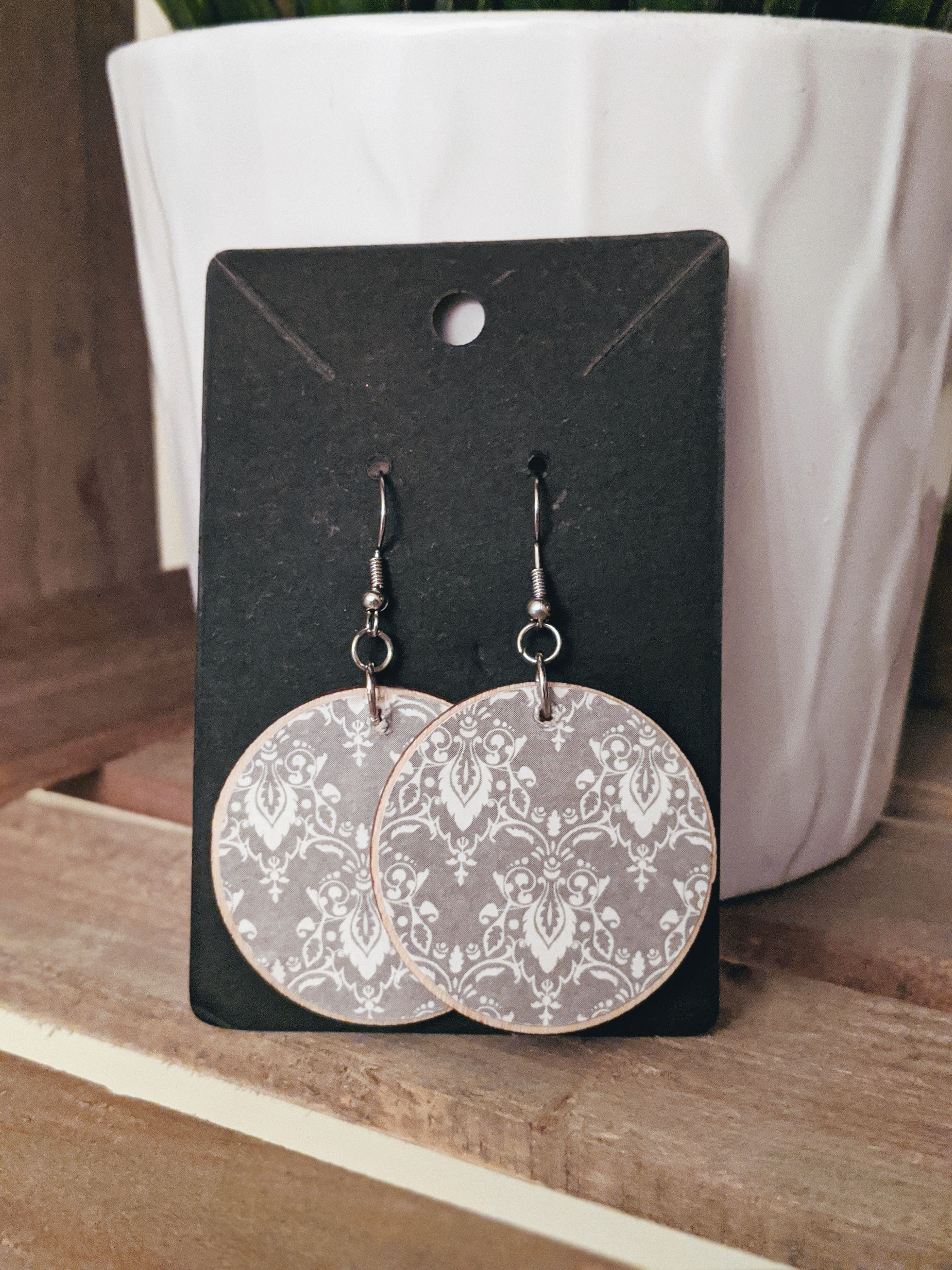 Gray Damask Earrings