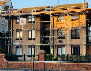 Block of flats exterior with scaffolding erected