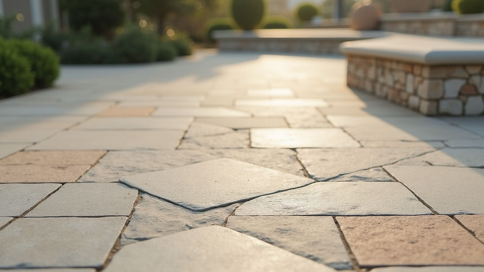 Close-up view of natural stone tiles with sealed surface