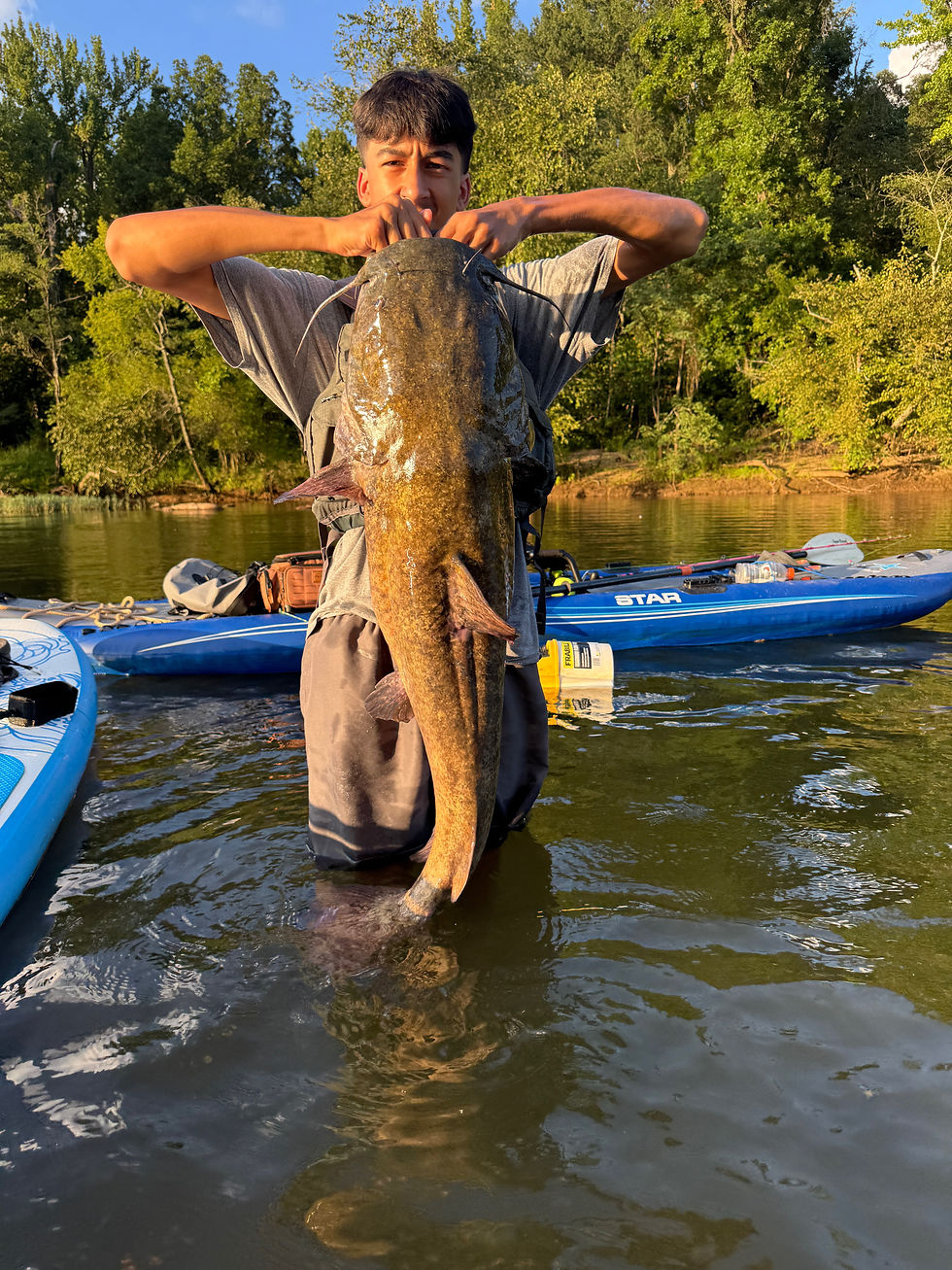 Trophy flathead catfish caught on a paddleboard on the James River