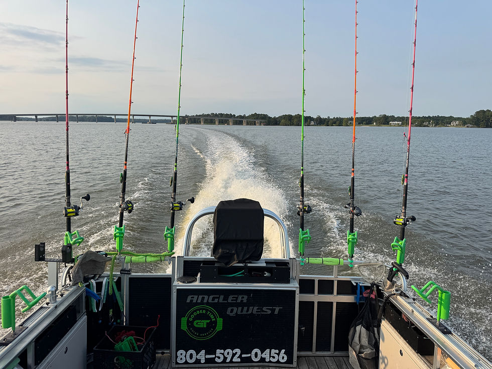 Goober Time Guide Service pontoon boat running out to the first fishing spot on the James River