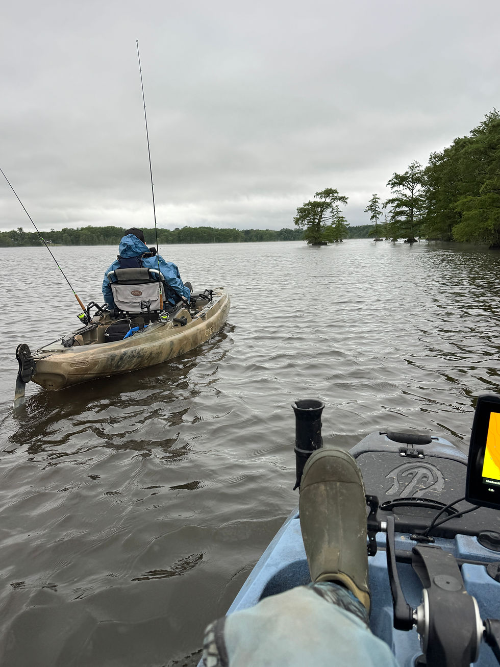 Teaching angler the basics of kayak control and maneuvering