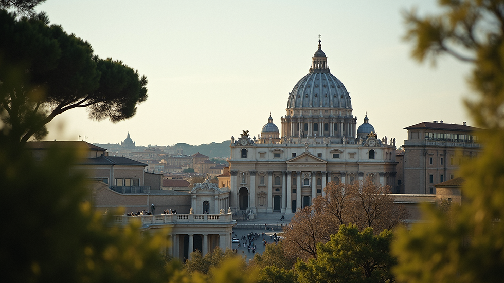 High angle view of St. Peter’s Basilica dome from the Vatican Gardens