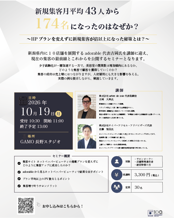 【10/19 長野】新規集客月平均43人から174名になったのはなぜか?