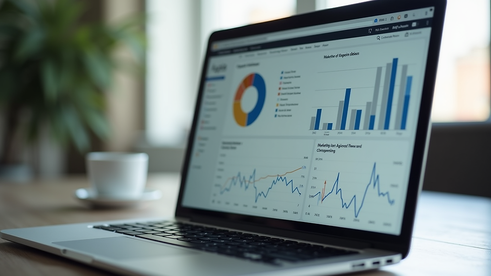 Close-up view of a laptop screen showing marketing analytics dashboard