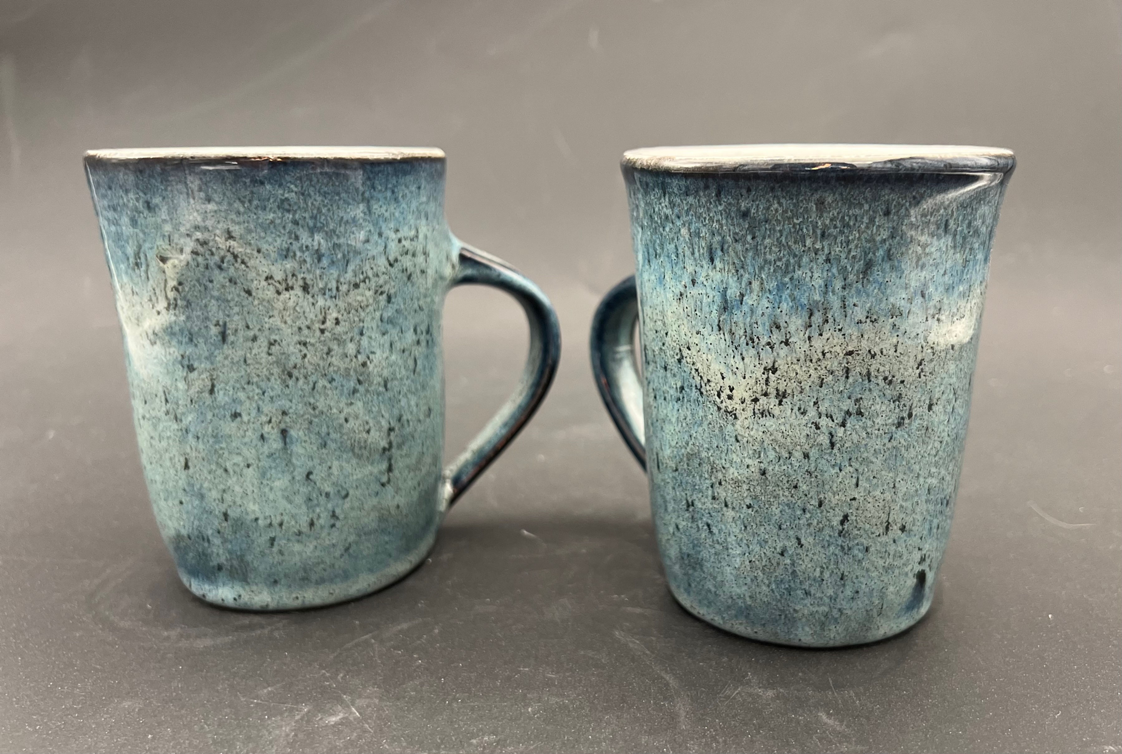 Speckled blue mugs