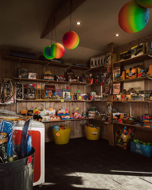 Inside camping shop at Hopley's