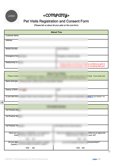 Pet Sitter Registration Form Template