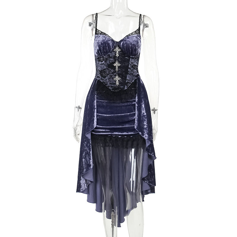 Romantic Goth Velvet A-Line Dress