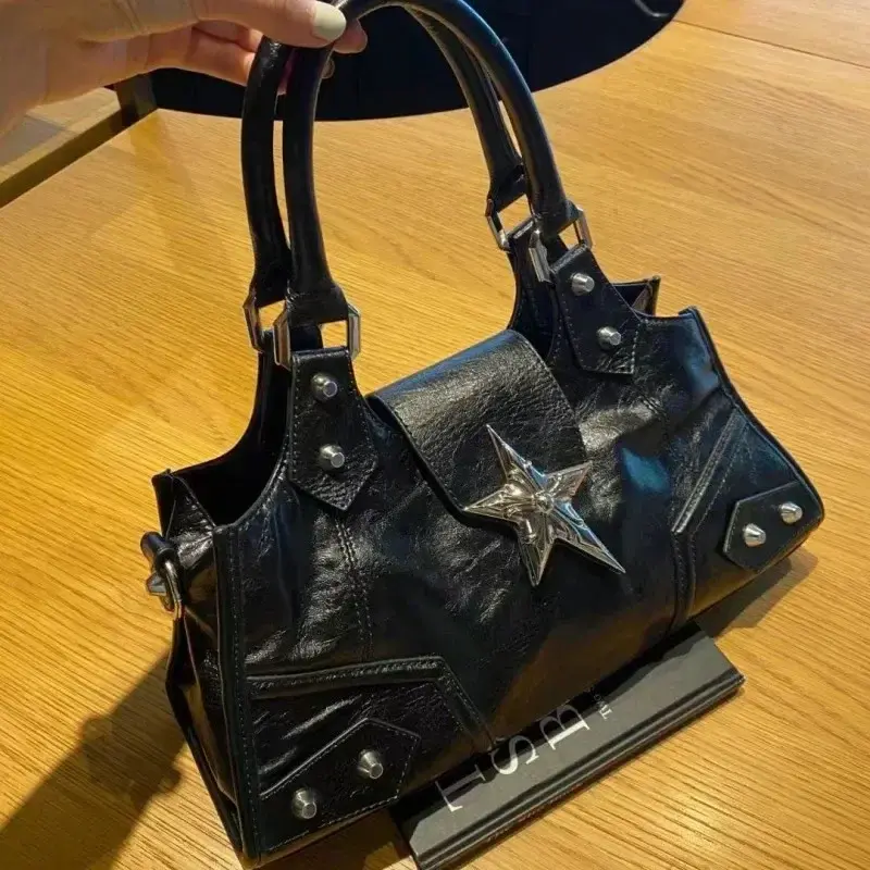 Y2K Gothic Star Black and Vintage Handbag Large Capacity PU Crossbody