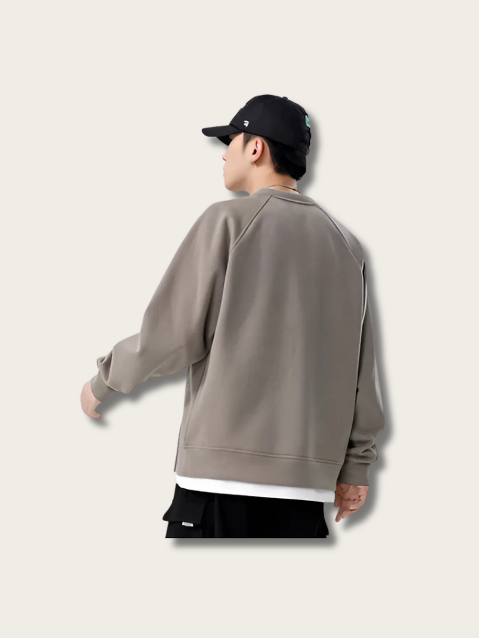 Model Wearing Brown Dual Tone Minimalist Layered Japanese Sweater Back View