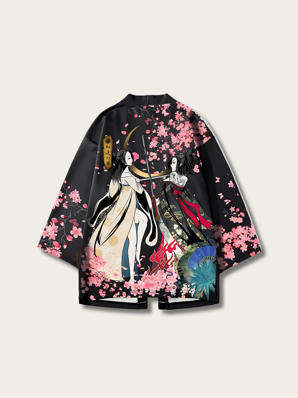 Moonlit Sakura Duel Japanese Kimono Cardigan Back View
